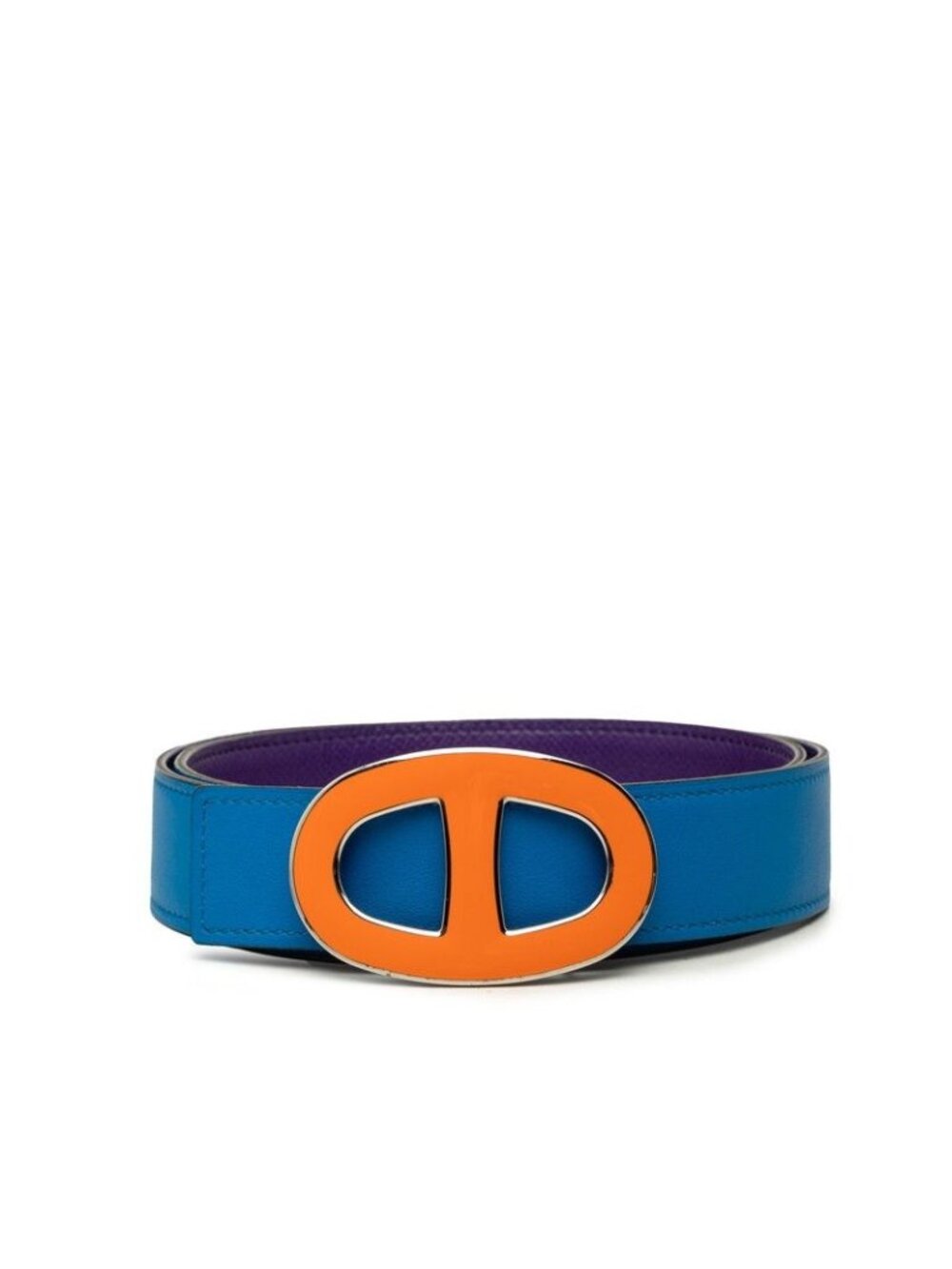 Hermes Chaine D'ancre Reversible Belt P Blue Hydra Purple Orange Veau Swift